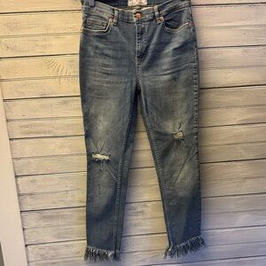 Free People Distressed Blue Ankle Jeans